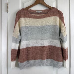 Cozy Casual Women's Neutral Multicolor Stripe Lightweight Sweater Size S / M